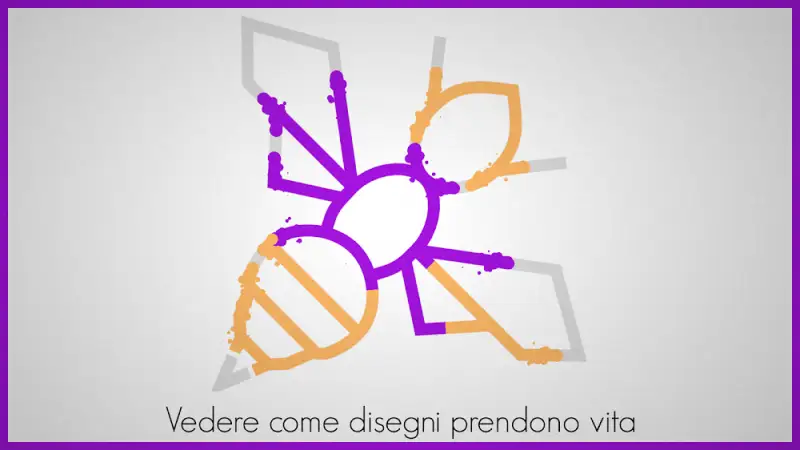 Schermata di Lines con tracciati colorati che riempiono un disegno